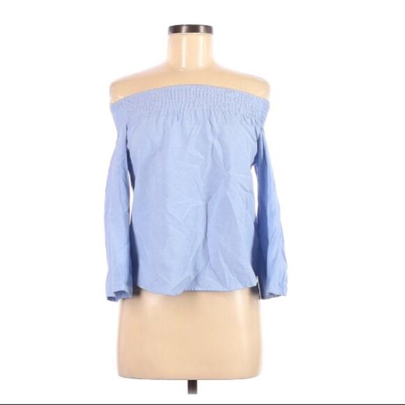 Love Notes Chambray Off Shoulder Smocked Blouse Womens S Casual Coastal Cowgirl - Picture 1 of 4